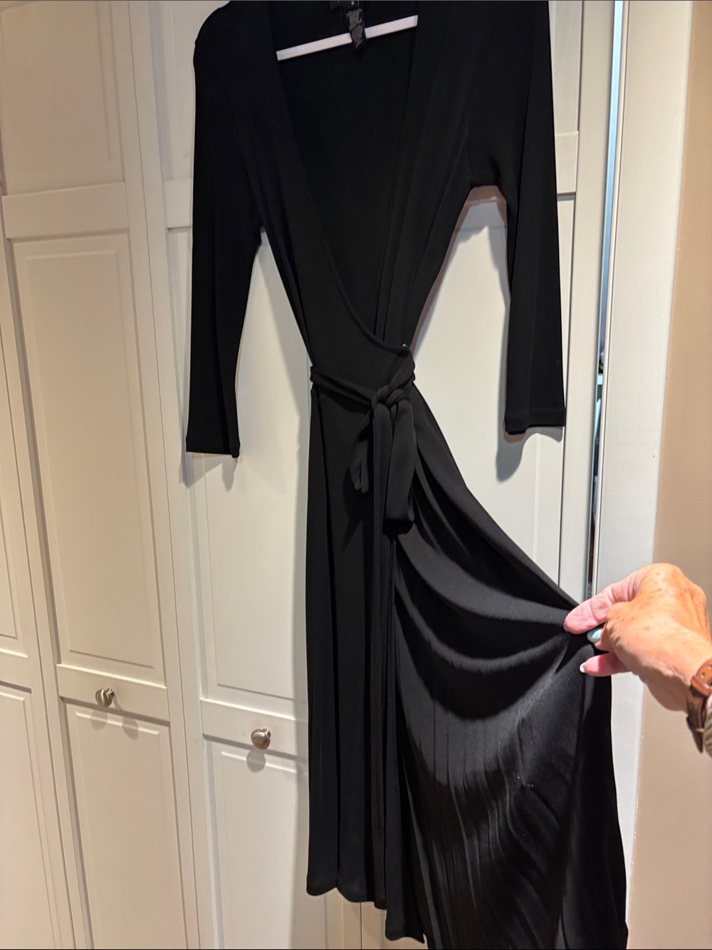 Jones New York Black Long Sleeve Wrap Dress with Tie Waist